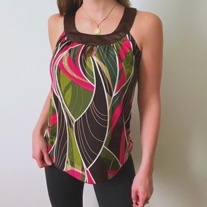 Y2k brown, green, and pink keyhole tank top